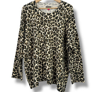 Vince Camuto Leopard Print Drop Shoulder Crew Neck Sweater Plus Size 2X